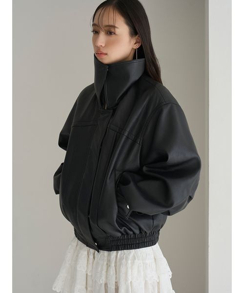 SNIDEL（スナイデル）の「ビッグスタンドカラーレザーブルゾン（ブルゾン・レディース・ブラック/ブラウン・1/0）」の19枚目の写真