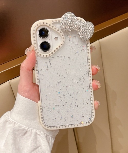 セール】ラインストーン リボン ラメ入り クリア iPhone ケース 13