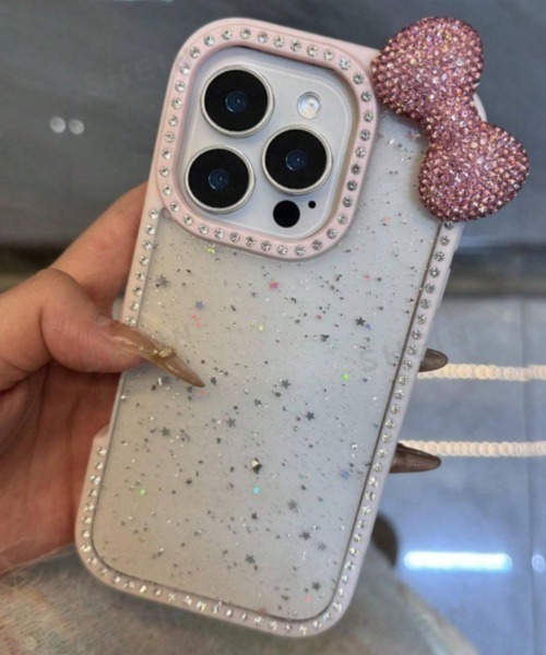 セール】ラインストーン リボン ラメ入り クリア iPhone ケース 13