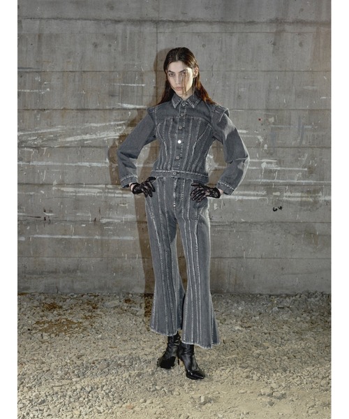 JOHN LAWRENCE SULLIVAN(ジョンローレンスサリバン)の「WASHED DENIM CORSET JACKET(テーラードジャケット・レディース・ブラック・SMALL)」の2枚目の写真