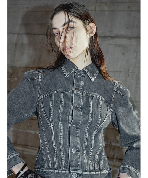JOHN LAWRENCE SULLIVAN(ジョンローレンスサリバン)の「WASHED DENIM CORSET JACKET(テーラードジャケット・レディース・ブラック・SMALL)」の3枚目の写真