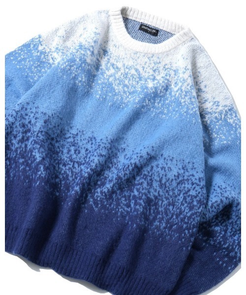 NOIZY（ノイジー）の「Gradient Animal Shaggy Knit / グラデーション 総柄 プルオーバー クルーネック シャギーニット（ニット/セーター・メンズ・ブルー/ブラック・MEDIUM/LARGE）」の5枚目の写真