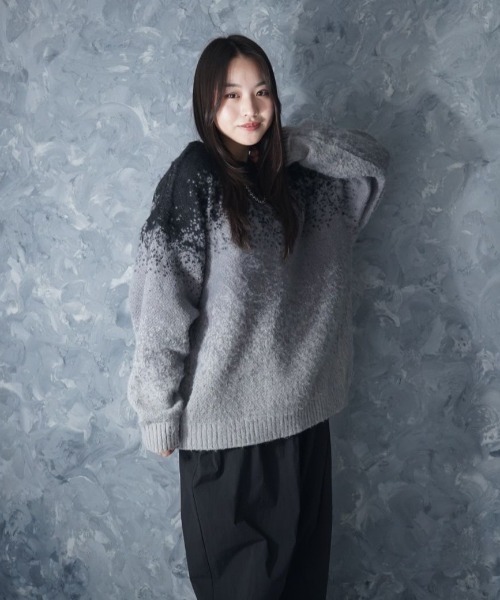 NOIZY（ノイジー）の「Gradient Animal Shaggy Knit / グラデーション 総柄 プルオーバー クルーネック シャギーニット（ニット/セーター・メンズ・ブルー/ブラック・MEDIUM/LARGE）」の20枚目の写真