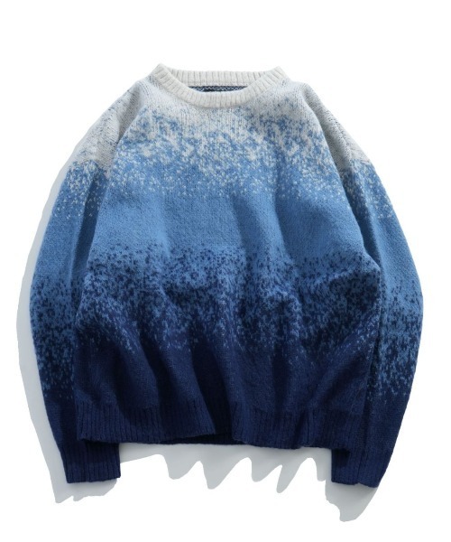 NOIZY（ノイジー）の「Gradient Animal Shaggy Knit / グラデーション 総柄 プルオーバー クルーネック シャギーニット（ニット/セーター・メンズ・ブルー/ブラック・MEDIUM/LARGE）」の10枚目の写真