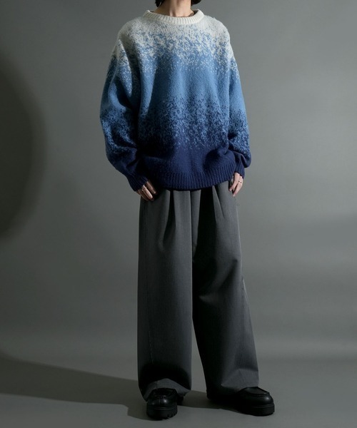NOIZY(ノイジー)の「Gradient Animal Shaggy Knit / グラデーション 総柄 プルオーバー クルーネック シャギーニット(ニット/セーター・メンズ・ブルー/ブラック・MEDIUM/LARGE)」の20枚目の写真