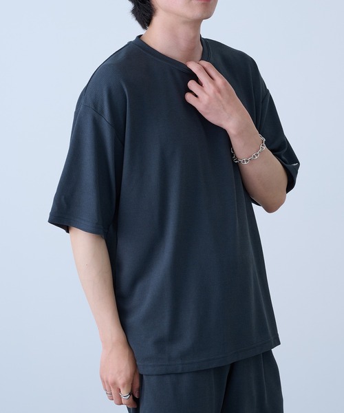 DISCUS（ディスカス）の「【DISCUS】吸汗速乾イージーセットアップ Tシャツ+パンツ2点セット　ワッフル生地 COOLMAX スポーツ/アウトドア/ワンマイルウェア 6273-8114 MNY（Tシャツ/カットソー・メンズ・ブルー/ブラック系1/ブラック・L/M/XL）」の10枚目の写真