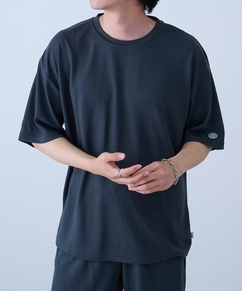 DISCUS（ディスカス）の「【DISCUS】吸汗速乾イージーセットアップ Tシャツ+パンツ2点セット　ワッフル生地 COOLMAX スポーツ/アウトドア/ワンマイルウェア 6273-8114 MNY（Tシャツ/カットソー・メンズ・ブルー/ブラック系1/ブラック・L/M/XL）」の8枚目の写真