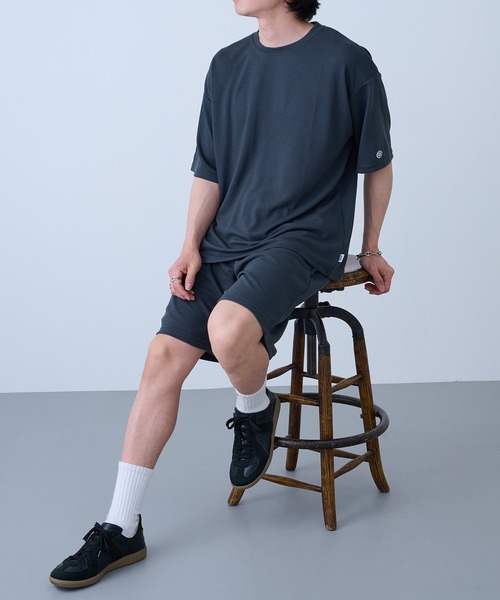 DISCUS（ディスカス）の「【DISCUS】吸汗速乾イージーセットアップ Tシャツ+パンツ2点セット　ワッフル生地 COOLMAX スポーツ/アウトドア/ワンマイルウェア 6273-8114 MNY（Tシャツ/カットソー・メンズ・ブルー/ブラック系1/ブラック・L/M/XL）」の7枚目の写真