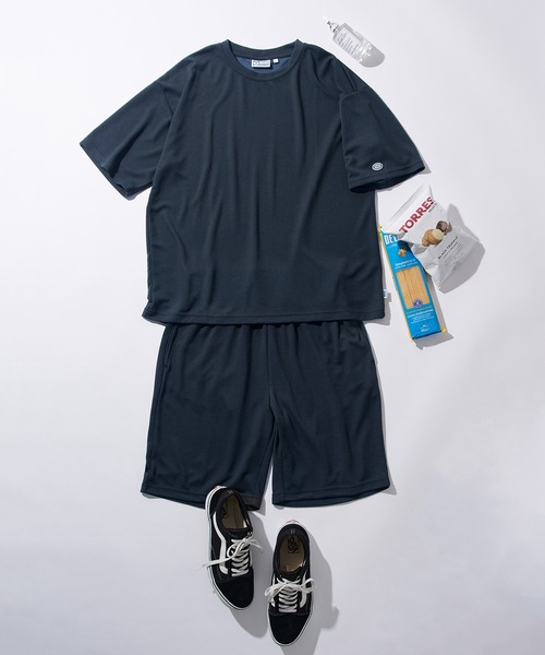 DISCUS（ディスカス）の「【DISCUS】吸汗速乾イージーセットアップ Tシャツ+パンツ2点セット　ワッフル生地 COOLMAX スポーツ/アウトドア/ワンマイルウェア 6273-8114 MNY（Tシャツ/カットソー・メンズ・ブルー/ブラック系1/ブラック・L/M/XL）」の4枚目の写真