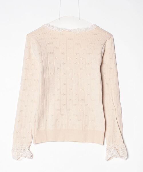 gossip!ロサンゼルス(ゴシップロサンゼルス)の「【Y2Kガーリー】 レーストリム透かし編みVネックリボンニット(ニット/セーター・レディース・ベージュ・M)」の2枚目の写真