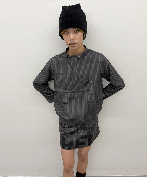 Oriens JOURNAL STANDARD（オリエンス ジャーナルスタンダード）の「《追加》ストライプバイカージャケット（その他アウター・レディース・グレー/ネイビー・FREE）」の9枚目の写真