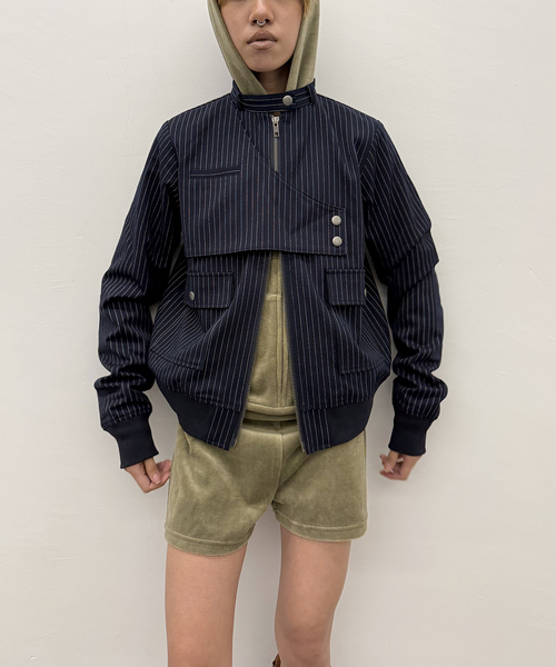 Oriens JOURNAL STANDARD（オリエンス ジャーナルスタンダード）の「《追加》ストライプバイカージャケット（その他アウター・レディース・グレー/ネイビー・FREE）」の13枚目の写真