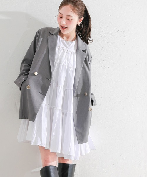 en CAnAF（エンカナフ）の「ダブルテーラードジャケット（テーラードジャケット・レディース・アイボリー/グレー/ネイビー・フリー）」の19枚目の写真