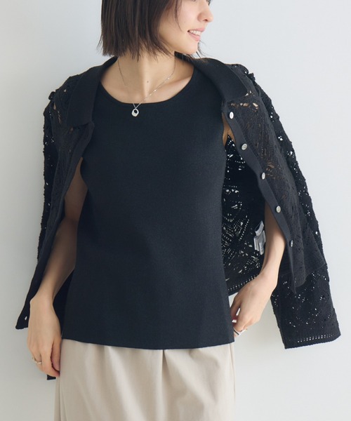 KATHARINE ROSS（キャサリンロス）の「【KATHARINE ROSS】2WAYラメニットタンク（タンクトップ・レディース・ブラック/ベージュ・FREE）」の2枚目の写真