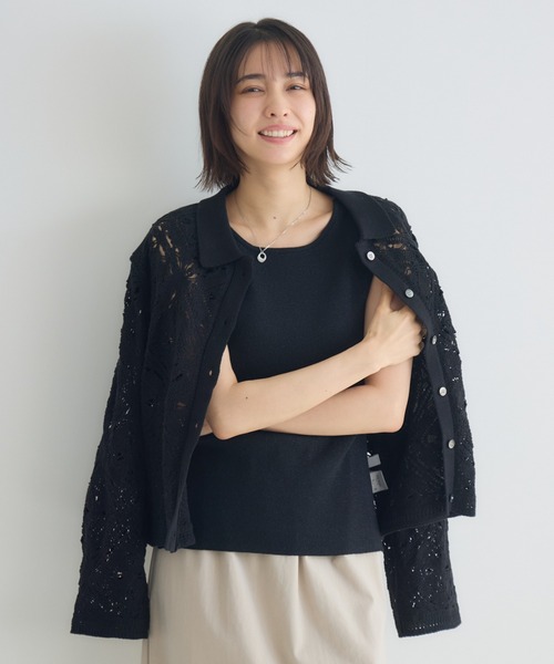 KATHARINE ROSS（キャサリンロス）の「【KATHARINE ROSS】2WAYラメニットタンク（タンクトップ・レディース・ブラック/ベージュ・FREE）」の4枚目の写真