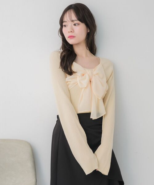 ems excite（エムズエキサイト）の「BIGリボンドッキングNT（ニット/セーター・レディース・ブラック/ナチュラル/ピンク・FREE）」の8枚目の写真