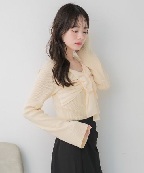 ems excite（エムズエキサイト）の「BIGリボンドッキングNT（ニット/セーター・レディース・ブラック/ナチュラル/ピンク・FREE）」の9枚目の写真