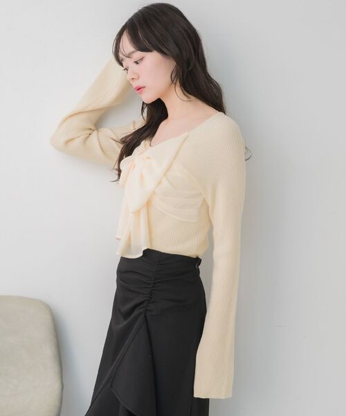 ems excite（エムズエキサイト）の「BIGリボンドッキングNT（ニット/セーター・レディース・ブラック/ナチュラル/ピンク・FREE）」の11枚目の写真