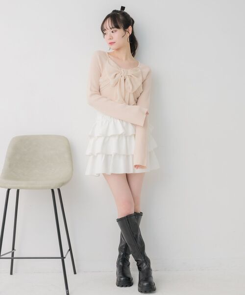 ems excite（エムズエキサイト）の「BIGリボンドッキングNT（ニット/セーター・レディース・ブラック/ナチュラル/ピンク・FREE）」の12枚目の写真