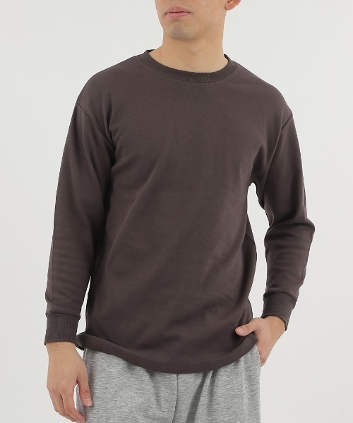 CLOTHY(クロシィ)の「【ふんわり柔らかな手触り】メンズダブルフェイスコットン100%無地ロンT(Tシャツ/カットソー・メンズ・モカ/ブラック/ネイビー/チャコールグレー/グレー/ホワイト/ブラウン・LARGE/MEDIUM)」の5枚目の写真