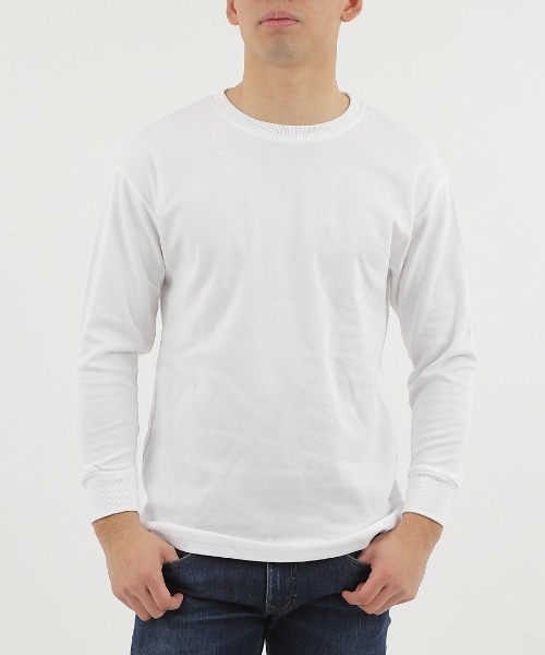 CLOTHY(クロシィ)の「【ふんわり柔らかな手触り】メンズダブルフェイスコットン100%無地ロンT(Tシャツ/カットソー・メンズ・モカ/ブラック/ネイビー/チャコールグレー/グレー/ホワイト/ブラウン・LARGE/MEDIUM)」の1枚目の写真