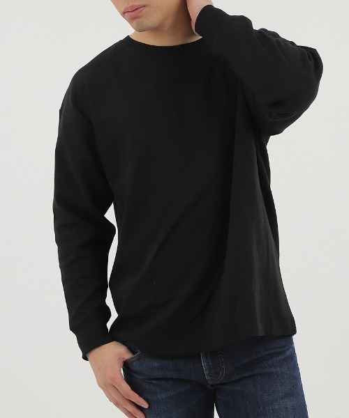 CLOTHY(クロシィ)の「【ふんわり柔らかな手触り】メンズダブルフェイスコットン100%無地ロンT(Tシャツ/カットソー・メンズ・モカ/ブラック/ネイビー/チャコールグレー/グレー/ホワイト/ブラウン・LARGE/MEDIUM)」の2枚目の写真
