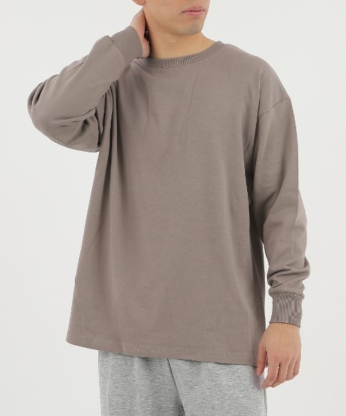CLOTHY(クロシィ)の「【ふんわり柔らかな手触り】メンズダブルフェイスコットン100%無地ロンT(Tシャツ/カットソー・メンズ・モカ/ブラック/ネイビー/チャコールグレー/グレー/ホワイト/ブラウン・LARGE/MEDIUM)」の6枚目の写真