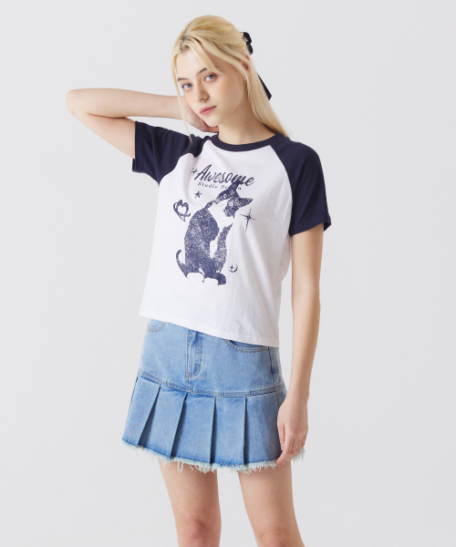 AWESOME STUDIO(オーサムスタジオ)の「アッサムキャット ラグラン袖 半袖Tシャツ メランジグレー(Tシャツ/カットソー・レディース・その他・FREE)」の4枚目の写真