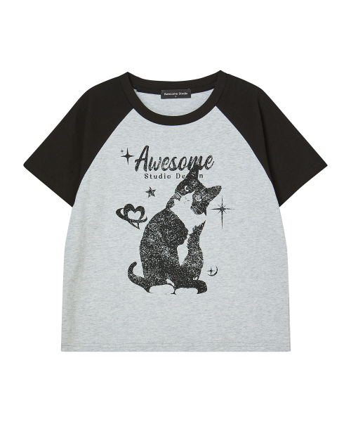AWESOME STUDIO(オーサムスタジオ)の「アッサムキャット ラグラン袖 半袖Tシャツ メランジグレー(Tシャツ/カットソー・レディース・その他・FREE)」の6枚目の写真