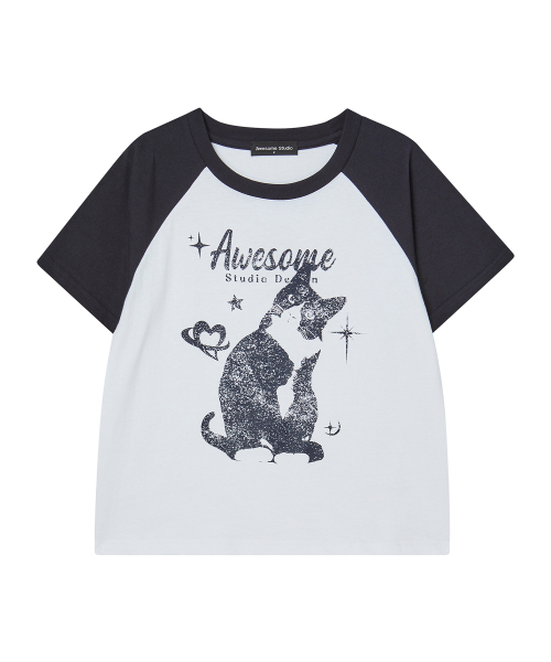 AWESOME STUDIO(オーサムスタジオ)の「アッサムキャット ラグラン袖 半袖Tシャツ メランジグレー(Tシャツ/カットソー・レディース・その他・FREE)」の7枚目の写真