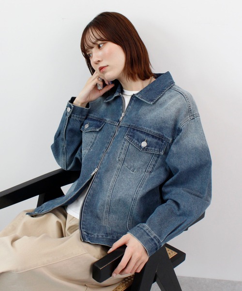 ABYS(アビス)の「デニムオーバーサイズGジャン(デニムジャケット・レディース・ブルー/ブラック・FREE)」の17枚目の写真