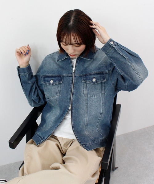 ABYS(アビス)の「デニムオーバーサイズGジャン(デニムジャケット・レディース・ブルー/ブラック・FREE)」の18枚目の写真