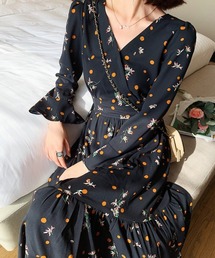フラワープリント カシュクールワンピース