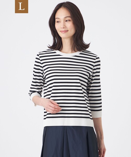 TRANS WORK(トランスワーク)の「【L】【ウォッシャブル】セーターマシンカットソー(Tシャツ/カットソー・レディース・オフホワイト/ブラウン/グレー系その他・46/44)」の1枚目の写真