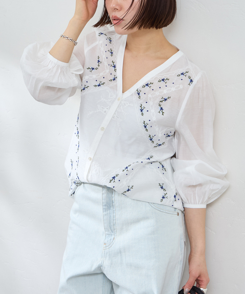 U by SPICK&SPAN(ユーバイスピックアンドスパン)の「ロングスリーブ刺繍ブラウス(シャツ/ブラウス・レディース・ホワイト・FREE)」の9枚目の写真
