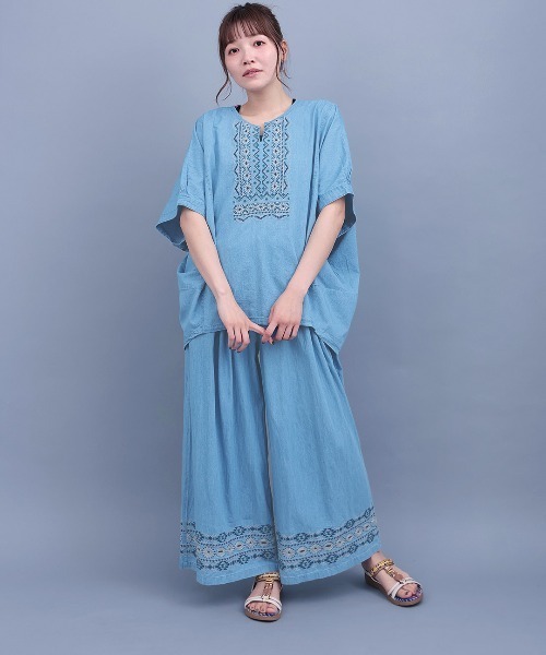 チチカカ（チチカカ）の「ネイティブシルバー刺繍パンツ（デニムパンツ・レディース・ライトブルー/ブラック/インディゴブルー・FREE）」の4枚目の写真