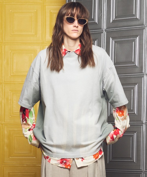 MAISON SPECIAL（メゾンスペシャル）の「《UNISEX》Sunburn Processing Prime-Over Short Sleeve T-shirt/サンバーンプロセシングプライムオーバーショートスリーブTシャツ【MAISON SPECIAL/メゾンスペシャル】（Tシャツ/カットソー・メンズ・グレー/ブラウン/ブラック/ライトブルー・0/1/2）」の2枚目の写真