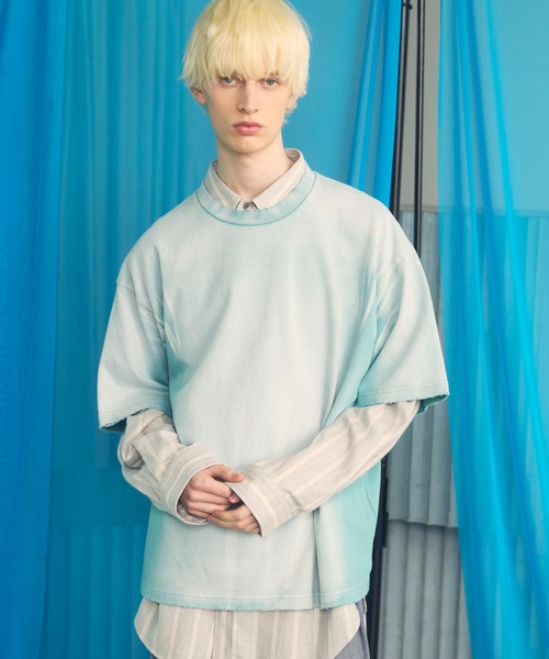 MAISON SPECIAL（メゾンスペシャル）の「《UNISEX》Sunburn Processing Prime-Over Short Sleeve T-shirt/サンバーンプロセシングプライムオーバーショートスリーブTシャツ【MAISON SPECIAL/メゾンスペシャル】（Tシャツ/カットソー・メンズ・グレー/ブラウン/ブラック/ライトブルー・0/1/2）」の4枚目の写真