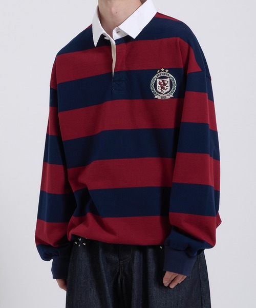 Perushu(ペルーシュ)の「ORIGINAL EMBLEM EMBROIDERY STRIPED RUGBY SHIRT/オリジナルエンブレム刺繍ボーダーラガーシャツ(Tシャツ/カットソー・メンズ・レッド系その他/パープル系その他/グリーン系その他・MEDIUM/LARGE)」の11枚目の写真