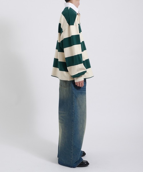 Perushu(ペルーシュ)の「ORIGINAL EMBLEM EMBROIDERY STRIPED RUGBY SHIRT/オリジナルエンブレム刺繍ボーダーラガーシャツ(Tシャツ/カットソー・メンズ・レッド系その他/パープル系その他/グリーン系その他・MEDIUM/LARGE)」の4枚目の写真