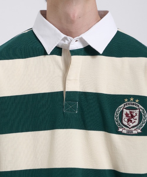 Perushu(ペルーシュ)の「ORIGINAL EMBLEM EMBROIDERY STRIPED RUGBY SHIRT/オリジナルエンブレム刺繍ボーダーラガーシャツ(Tシャツ/カットソー・メンズ・レッド系その他/パープル系その他/グリーン系その他・MEDIUM/LARGE)」の7枚目の写真