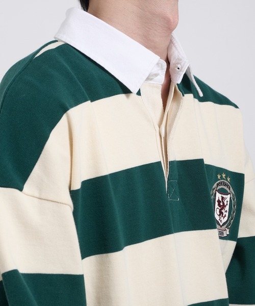 Perushu(ペルーシュ)の「ORIGINAL EMBLEM EMBROIDERY STRIPED RUGBY SHIRT/オリジナルエンブレム刺繍ボーダーラガーシャツ(Tシャツ/カットソー・メンズ・レッド系その他/パープル系その他/グリーン系その他・MEDIUM/LARGE)」の8枚目の写真