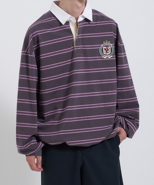 Perushu(ペルーシュ)の「ORIGINAL EMBLEM EMBROIDERY STRIPED RUGBY SHIRT/オリジナルエンブレム刺繍ボーダーラガーシャツ(Tシャツ/カットソー・メンズ・レッド系その他/パープル系その他/グリーン系その他・MEDIUM/LARGE)」の21枚目の写真