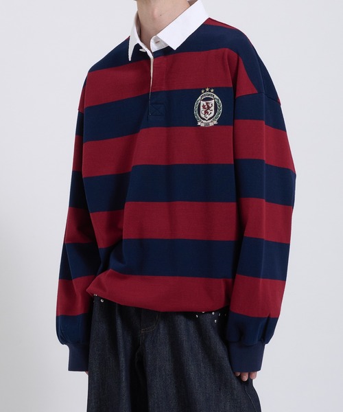 Perushu(ペルーシュ)の「ORIGINAL EMBLEM EMBROIDERY STRIPED RUGBY SHIRT/オリジナルエンブレム刺繍ボーダーラガーシャツ(Tシャツ/カットソー・メンズ・レッド系その他/パープル系その他/グリーン系その他・MEDIUM/LARGE)」の12枚目の写真