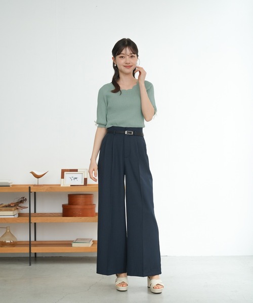 ASTORIA ODIER(アストリアオディール)の「スカラップネック袖リボンリブニット (UVカット/ウォッシャブル)半袖(ニット/セーター・レディース・ネイビー/ミント/ライトグレー/ホワイト・MEDIUM/SMALL)」の12枚目の写真