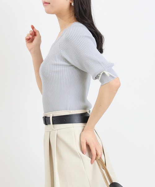 ASTORIA ODIER(アストリアオディール)の「スカラップネック袖リボンリブニット (UVカット/ウォッシャブル)半袖(ニット/セーター・レディース・ネイビー/ミント/ライトグレー/ホワイト・MEDIUM/SMALL)」の18枚目の写真
