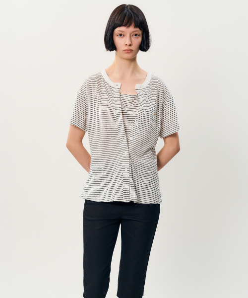 MAYVERU(メイバーユー)の「free stripe t-shirt _ Ivory(Tシャツ/カットソー・レディース・その他・FREE)」の1枚目の写真