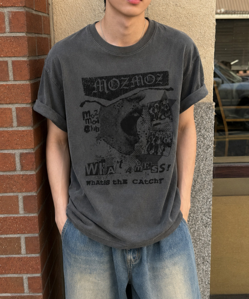 MOZMOZ(モズモズ)の「スクリーンピグメントオーバーサイズ半袖Tシャツチャコール(Tシャツ/カットソー・レディース・その他・M/XL/XXL)」の1枚目の写真