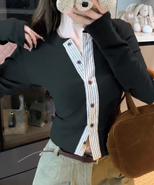 Alvia(アルビア)の「ドッキングトップス(その他トップス・レディース・ブラウン/ブラック・M)」の1枚目の写真