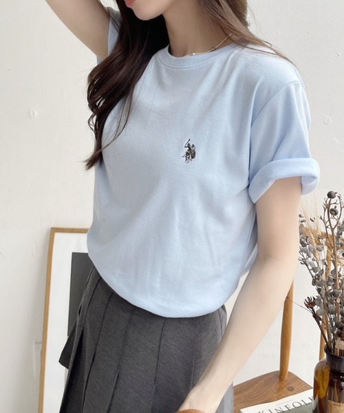U.S. POLO ASSN.(ユーエスポロアッスン)の「【Ada.別注 U.S. POLO ASSN.】 ベーシック スムース 半袖 Tシャツ ◎(Tシャツ/カットソー・レディース・ライトブルー/ブラック/ホワイト・L/M/S)」の15枚目の写真